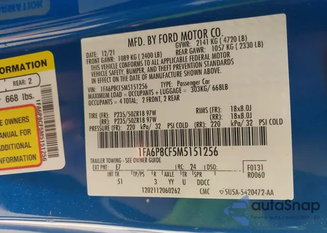 2021 Ford Mustang Gt Premium z USA, uszkodzony, nr VIN 1FA6P8CF5M5151256